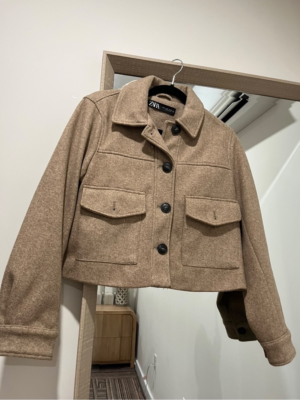 Zara Cropped Pea Coat in Camel Brown size M